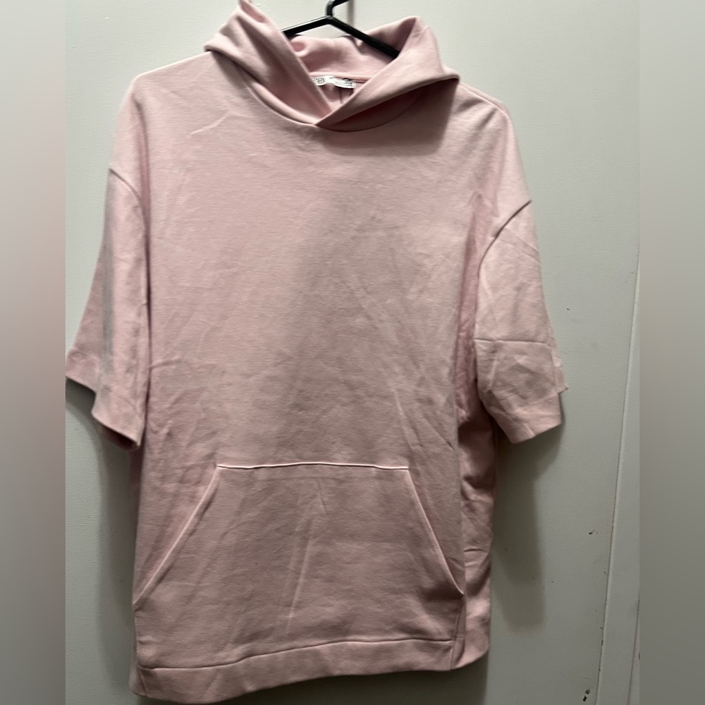 Oversized pink short sleeve popover hoodie - Picture 3 of 8